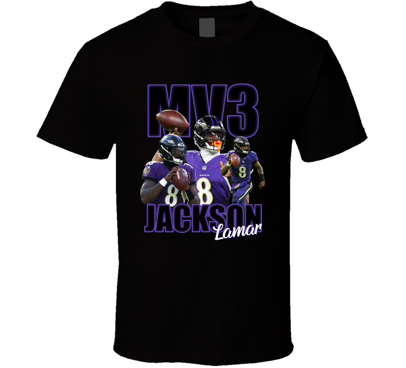 T-shirt with Lamar Jackson MV3 football fan design