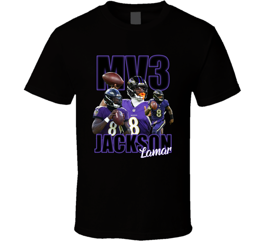 T-shirt with Lamar Jackson MV3 football fan design