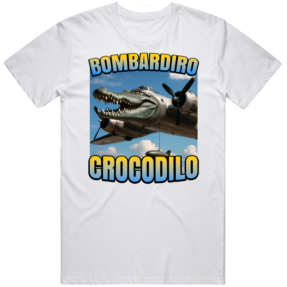 T-shirt with Bombardiro Crocodilo Italian brainrot meme design
