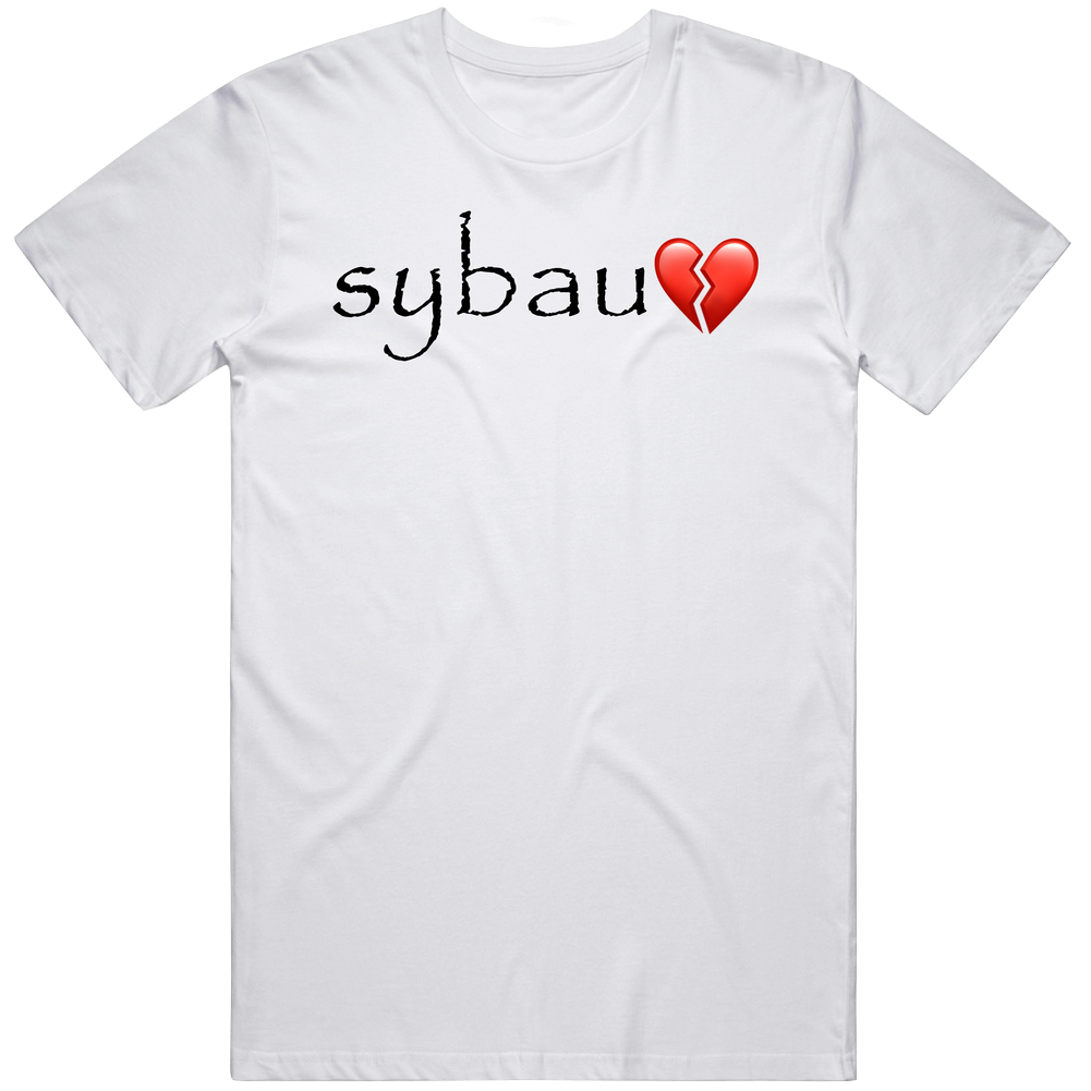 T-shirt with Sybau funny Gen Z meme black text design