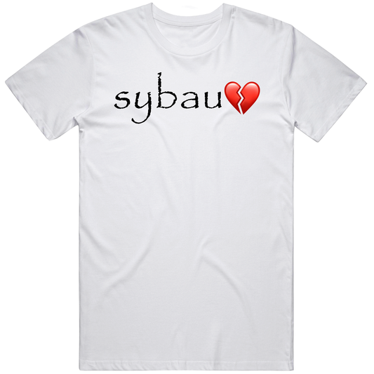 T-shirt with Sybau funny Gen Z meme black text design
