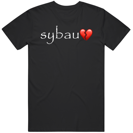 T-shirt with Sybau funny Gen Z meme white text design