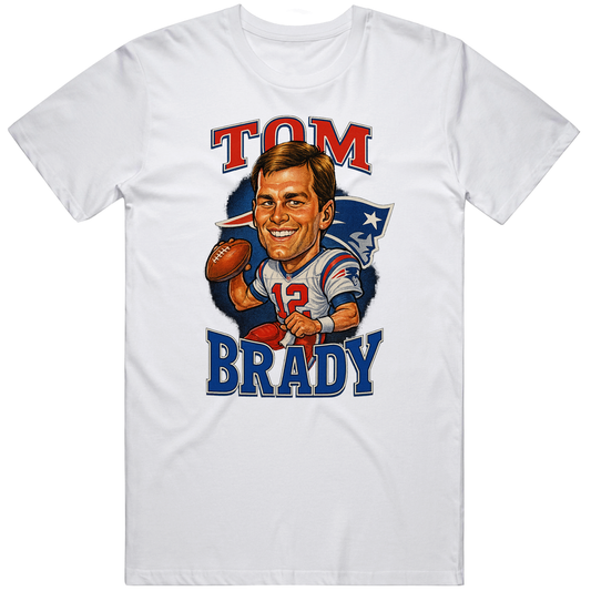 T-shirt with Tom Brady caricature football fan design