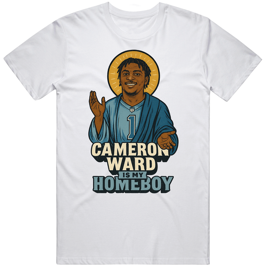 T-shirt with Cam Ward is my homeboy football fan parody design
