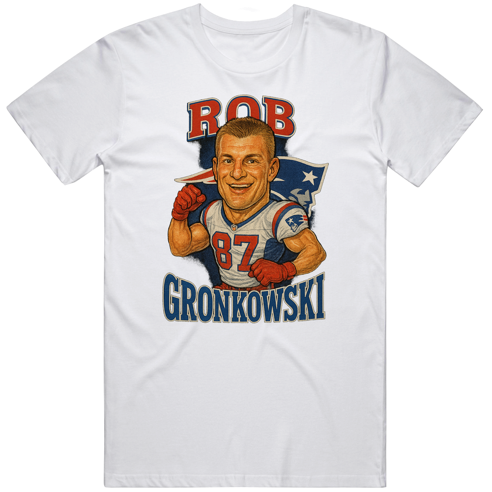 T-shirt with Rob Gronkowski caricature football fan design